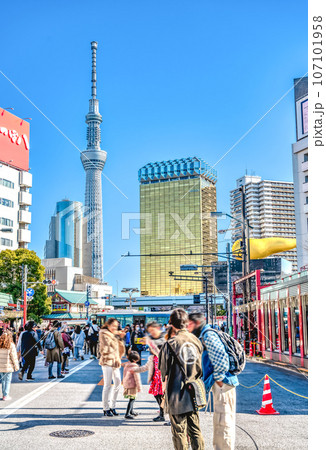 東京の都市風景　正月三が日歩行者天国の浅草 107101958