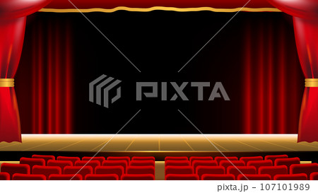 劇場や映画館のカーテン緞帳イメージ赤 107101989