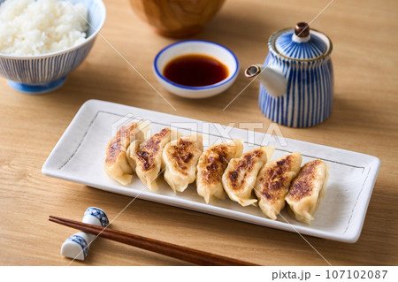 皿に盛り付けた餃子 皿に盛り付けた餃子 107102087