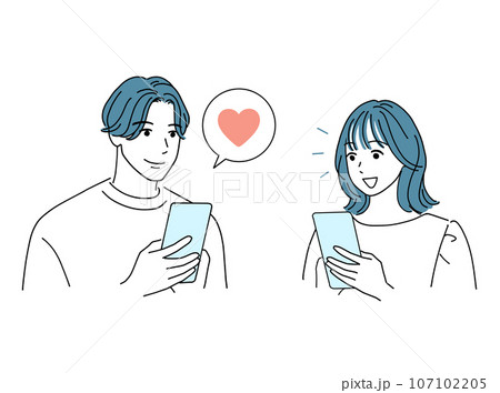 スマホでマッチングする男女 スマホでマッチングする男女 107102205