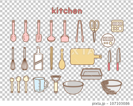 Pop and cute hand-drawn kitchen utensil illustration set Pop and cute hand-drawn kitchen utensil illustration set 107103086