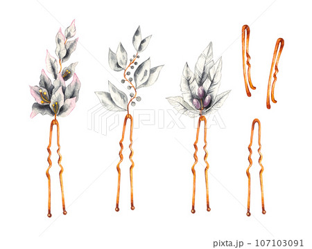 Watercolor hair decorations 107103091