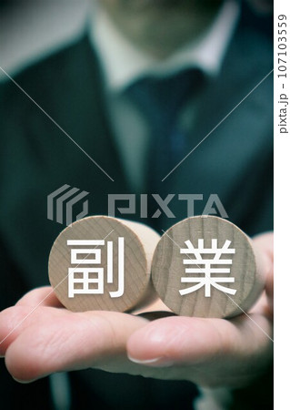 副業と書かれた積み木を持つ人物 107103559