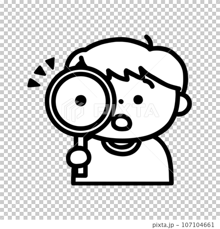 虫眼鏡を覗いている男性・線画 虫眼鏡を覗いている男性・線画 107104661