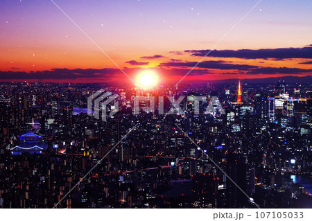 東京夜景　サンセット　夕日 107105033