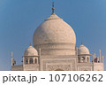 Garlic dome architecture of the Taj Mahal temple, Agra, Uttar Pradesh, India is built of white marble 107106262