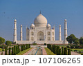 Garlic dome architecture of the Taj Mahal temple, Agra, Uttar Pradesh, India is built of white marble 107106265