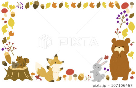 かわいい動物たちの秋らしいフレーム 107106467