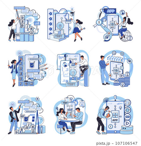 Application testing metaphor. Vector illustration. Software testing, debugging process that enhances code quality Application testing, safety measure ensuring softwares seamless functioning App test 107106547