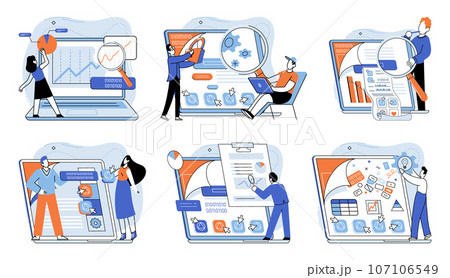 Application testing metaphor. Vector illustration. Software testing, examination that scrutinizes every line of code Application testing, scale to measure softwares performance App test, boot camp 107106549