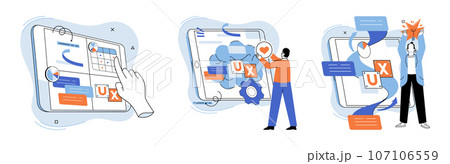 Application testing metaphor. Vector illustration. Application testing, refining process for well-oiled software mechanism App test, mock drill that prepares app for real-world scenarios Software Application testing metaphor. Vector illustration. Application testing, refining process for well-oiled software mechanism App test, mock drill that prepares app for real-world scenarios Software 107106559