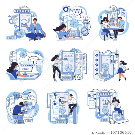 Application testing metaphor. Vector illustration. App test, arenwhere apps mettle is truly tested Software testing, watchmthat keeps lookout for code anomalies Application testing, quality assurance Application testing metaphor. Vector illustration. App test, arenwhere apps mettle is truly tested Software testing, watchmthat keeps lookout for code anomalies Application testing, quality assurance 107106610