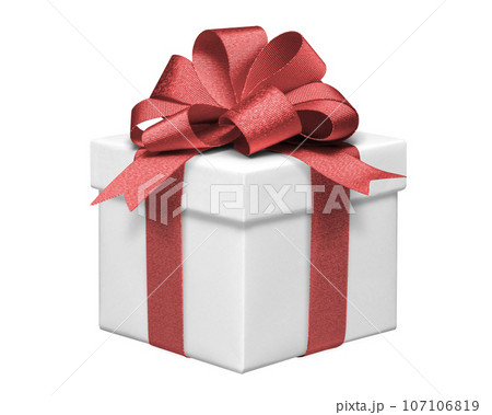 フレンチボウの赤いリボンをかけたプレゼントボックス 107106819