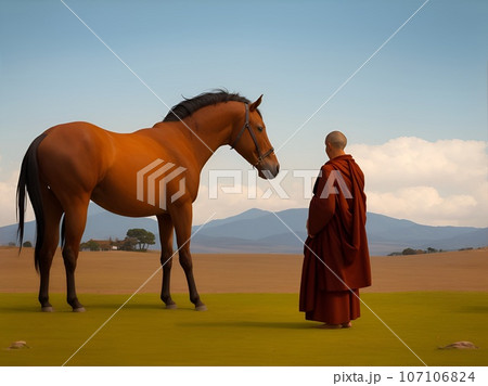馬に説法を説く僧侶 AI画像 107106824