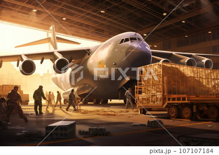 Military air base. Loading works. Hangar. 107107184
