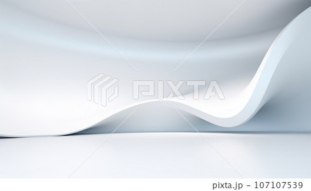 3D Abstract White Interior Background with Wavy Wall 107107539