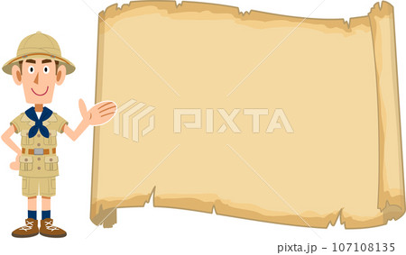 空欄の古い地図と探検家 107108135