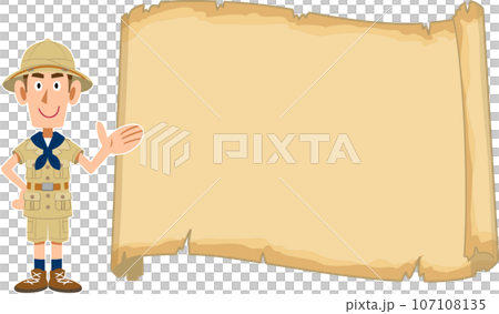 空欄の古い地図と探検家 107108135