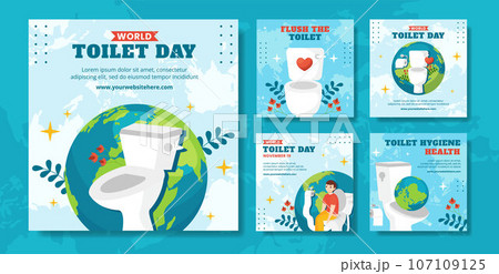 Toilet Day Social Media Post Flat Cartoon Hand Drawn Templates Background Illustration 107109125