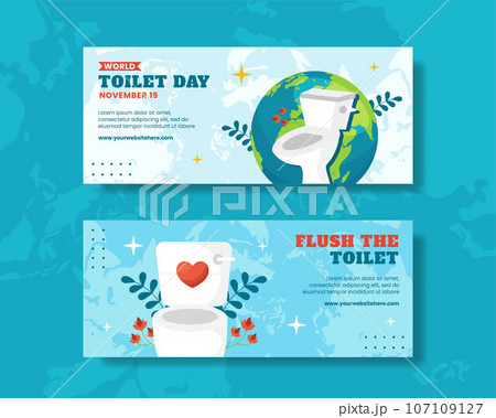Toilet Day Horizontal Banner Illustration Flat Cartoon Hand Drawn Templates Background 107109127