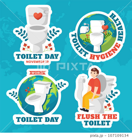 Toilet Day Label Illustration Flat Cartoon Hand Drawn Templates Background 107109134