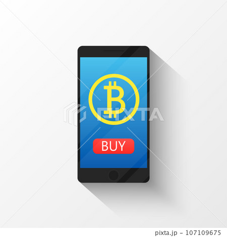 Bitcoin digital wallet flat icon design symbol isolated vector illustration. Crypto currency. Smartphone with a sign bitcoin 107109675