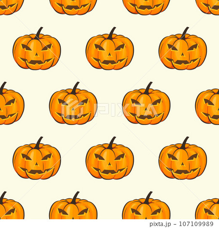 Halloween Seamless Pattern Isolated Wrap Wallpaper With Terrible Pumpkins In A Cartoon Style. Vector illustration of Halloween theme for your projects 107109989