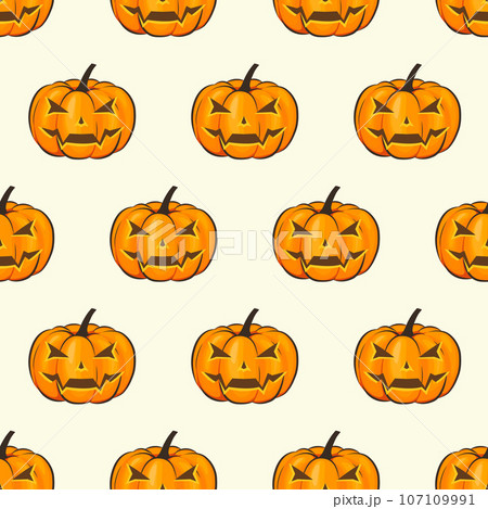 Halloween Seamless Pattern Isolated Wrap Wallpaper With Terrible Pumpkins In A Cartoon Style. Vector illustration of Halloween theme for your projects 107109991