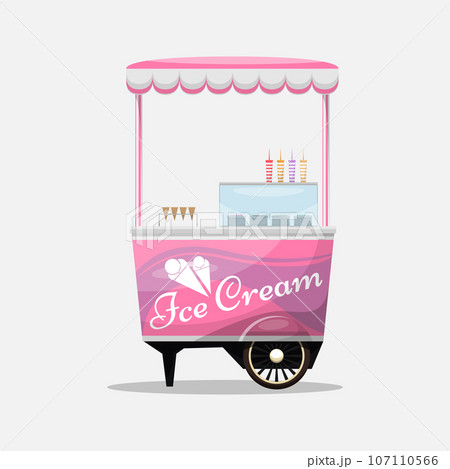 Ice cream cart, kiosk on wheels, retailers, dairy desserts, isolated and Flat style vector illustration. Ice cream cart, kiosk on wheels, retailers, dairy desserts, isolated and Flat style vector illustration. 107110566