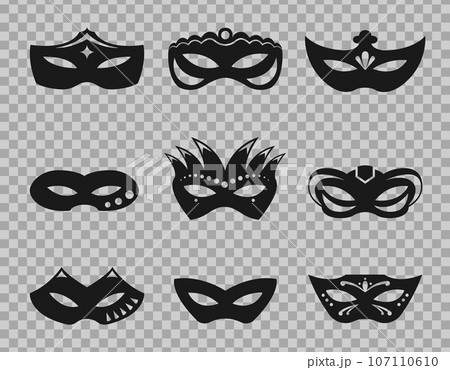 Collection icons symbols isolated Venetian carnival masks on a transparent background Collection icons symbols isolated Venetian carnival masks on a transparent background 107110610