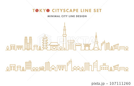 東京の街並みの線画のセット(ベクターイラスト) 107111260