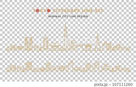 東京の街並みの線画のセット(ベクターイラスト) 107111260