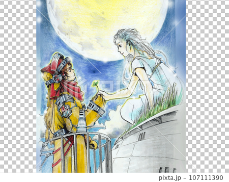 手繪水彩幻想插畫月亮女神 手繪水彩幻想插畫月亮女神 107111390