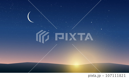 a beautiful sunset with moon at sky 107111821