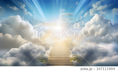 Stairway to heaven, going through clouds to the light of paradise Stairway to heaven, going through clouds to the light of paradise 107111904