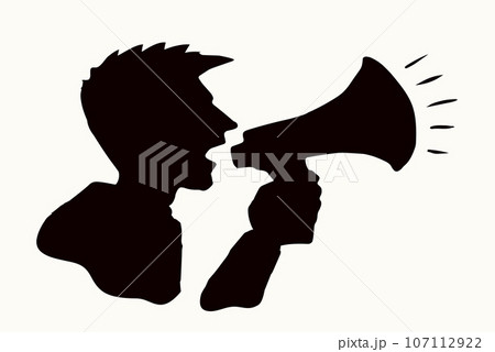 The man shouts into the loudspeaker. Vector drawing 107112922