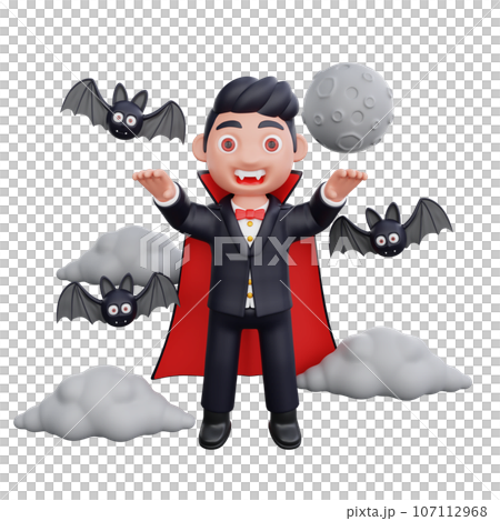 3d cute Vampire doing scary pose while flying halloween design 107112968