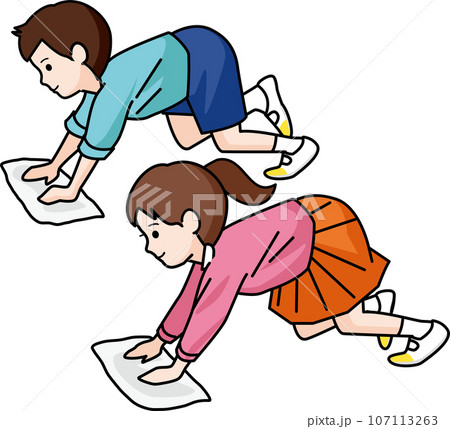 雑巾がけをする子供 107113263