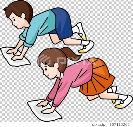 雑巾がけをする子供 107113263