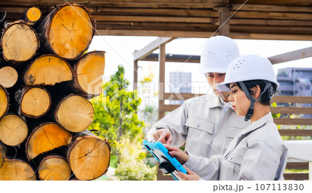 材木を検査するエンジニア 107113830