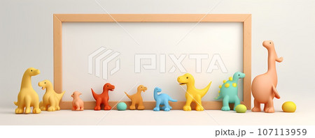 コルク調の可愛いい恐竜のフレーム(3Dピクト) コルク調の可愛いい恐竜のフレーム(3Dピクト) 107113959