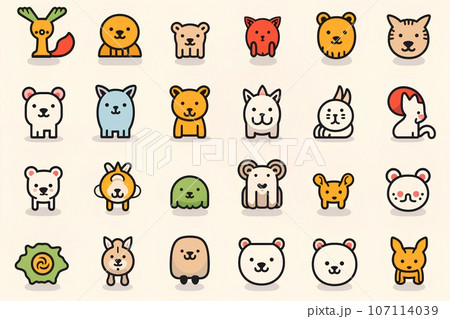 可愛い動物たちのアイコンセット（ピクト） 107114039