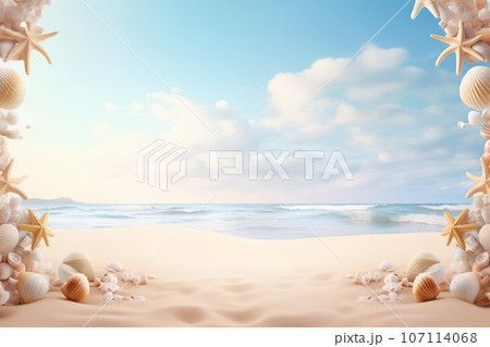 貝殻と砂のフレーム（3Dピクト） 107114068