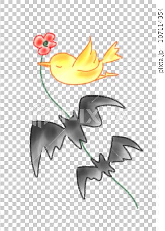 Bats flying with little birds on Halloween night 107114354