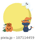 ハロウィンの日のお月さまと猫とおばけとかぼちゃの背景 107114459