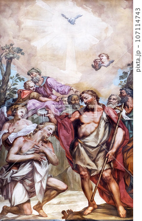 Baptsm of the Lord, fresco in the basilica of Saint Andrew in Mantua, Italy 107114743