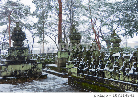 小江戸川越の冬　雪の降る喜多院　五百羅漢 107114943