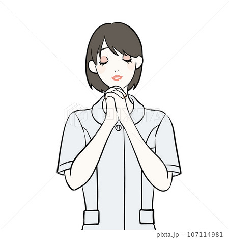 目を閉じて想像する看護師の女性 目を閉じて想像する看護師の女性 107114981