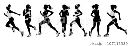 Run. Running women, vector set of isolated silhouettes Run. Running women, vector set of isolated silhouettes 107115389