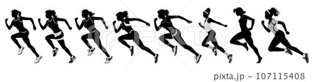 Run. Running women, vector set of isolated silhouettes Run. Running women, vector set of isolated silhouettes 107115408